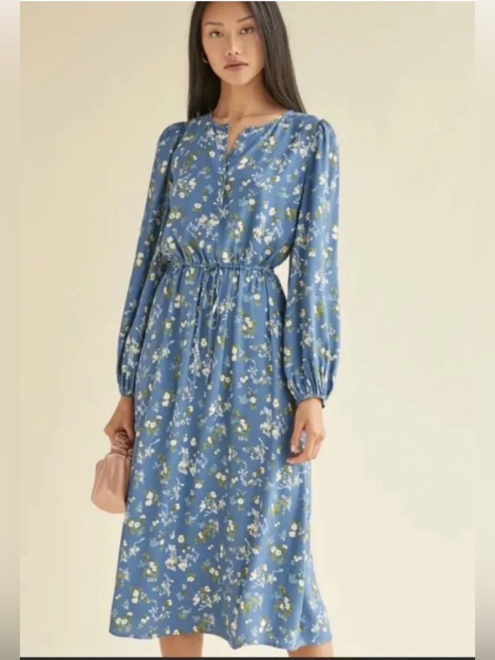 Reformation Blue Floral Long Sleeve Dress